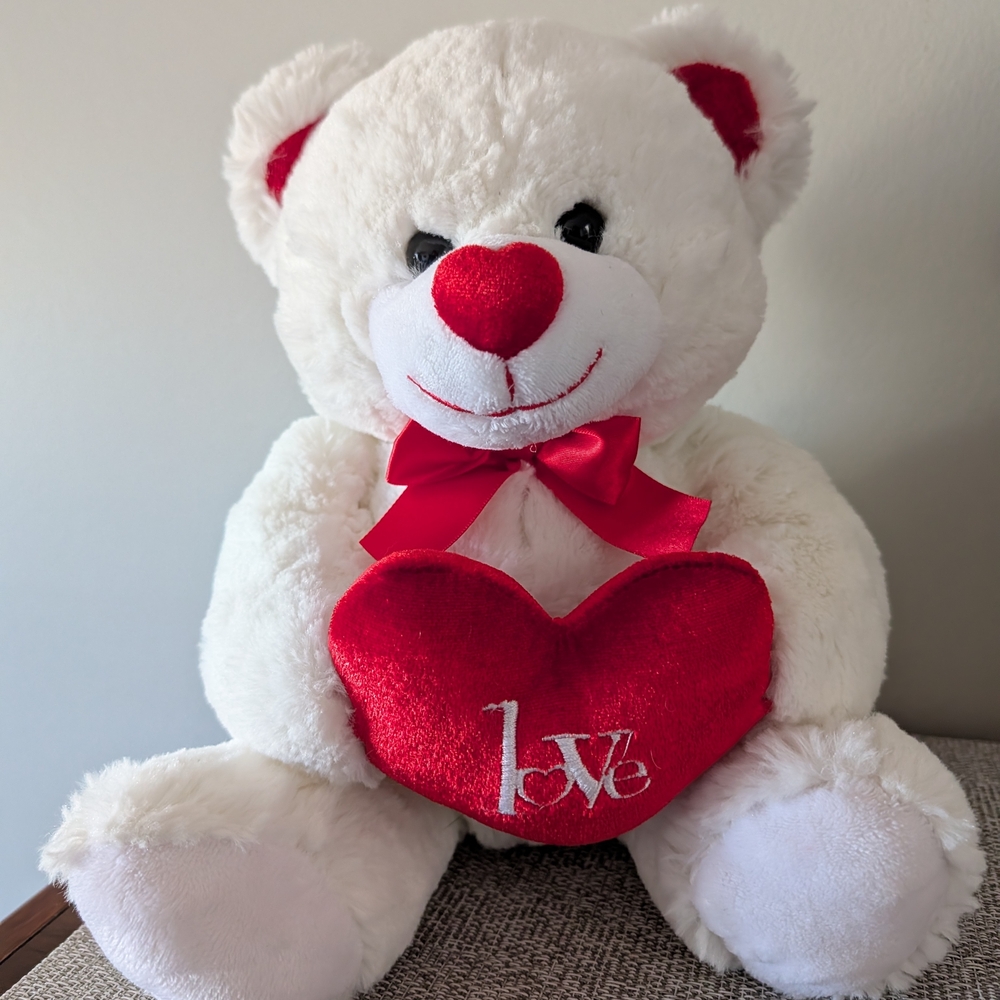 White and Red Teddy Bear with Heart